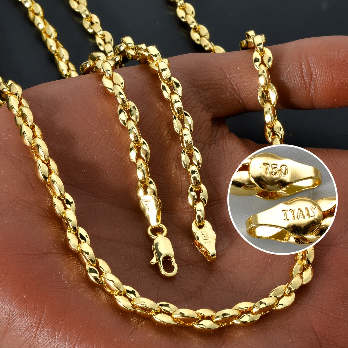 Hot Selling Ltalian 750 Men's and Women's Necklace 18k Gold-Plated Rock Hip-Hop Banquet Jewelry Accessories