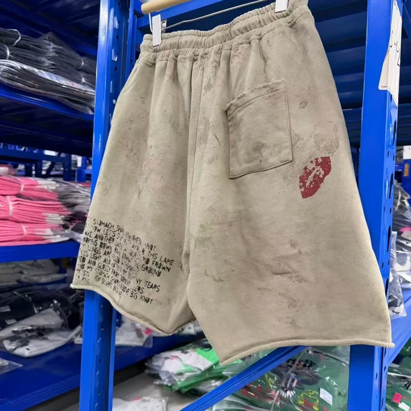 Y2K Grunge Sweat Shorts Men Vintage Washed Graphic Print Loose Fit Streetwear Casual Shorts