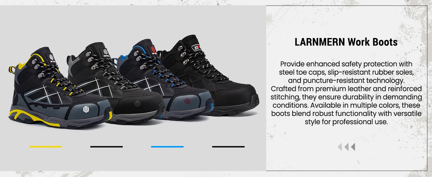 LARNMERN Men's Steel Toe Safety Work Boots Shoe Non Slip Shoes for Man Anti-puncture Anti-static Protective Safety Boots