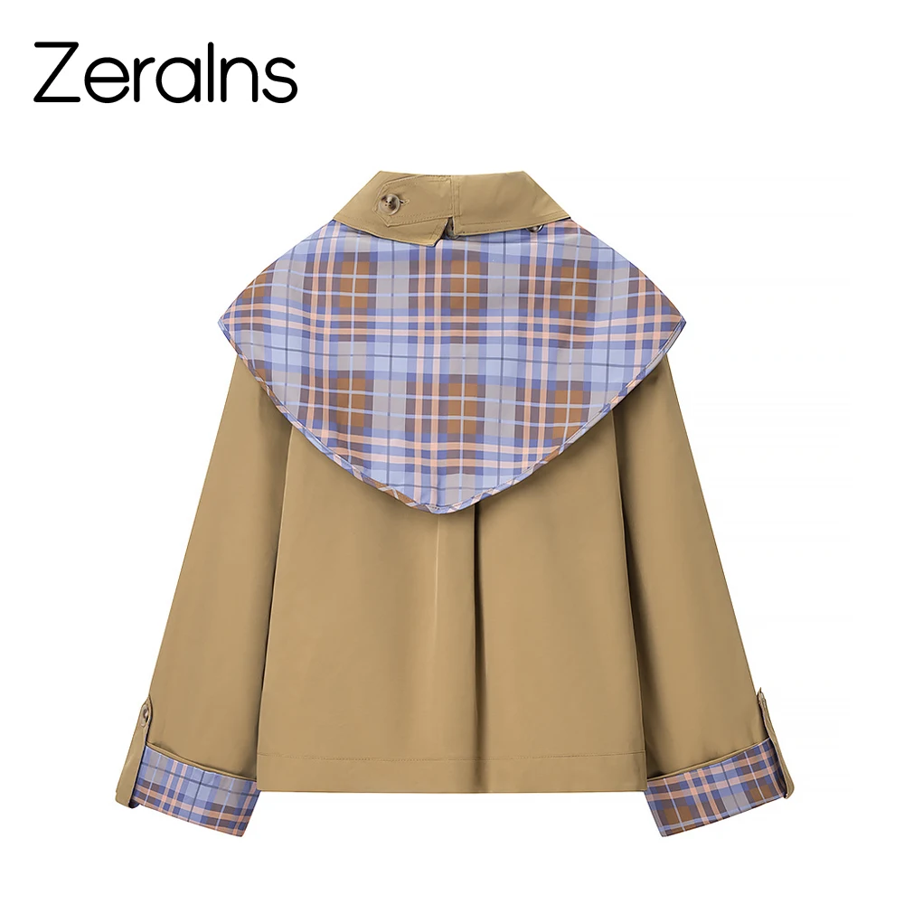 ZERAINS 2025 autumn and winter new women's clothing versatile retro British plaid double-sided wearing lapel scarf jacket