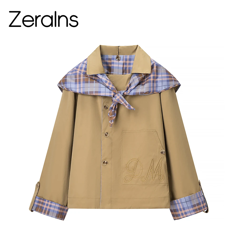 ZERAINS 2025 autumn and winter new women's clothing versatile retro British plaid double-sided wearing lapel scarf jacket