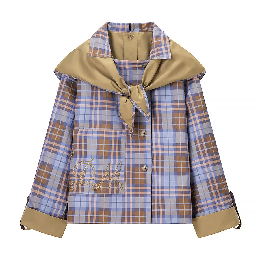 ZERAINS 2025 autumn and winter new women's clothing versatile retro British plaid double-sided wearing lapel scarf jacket