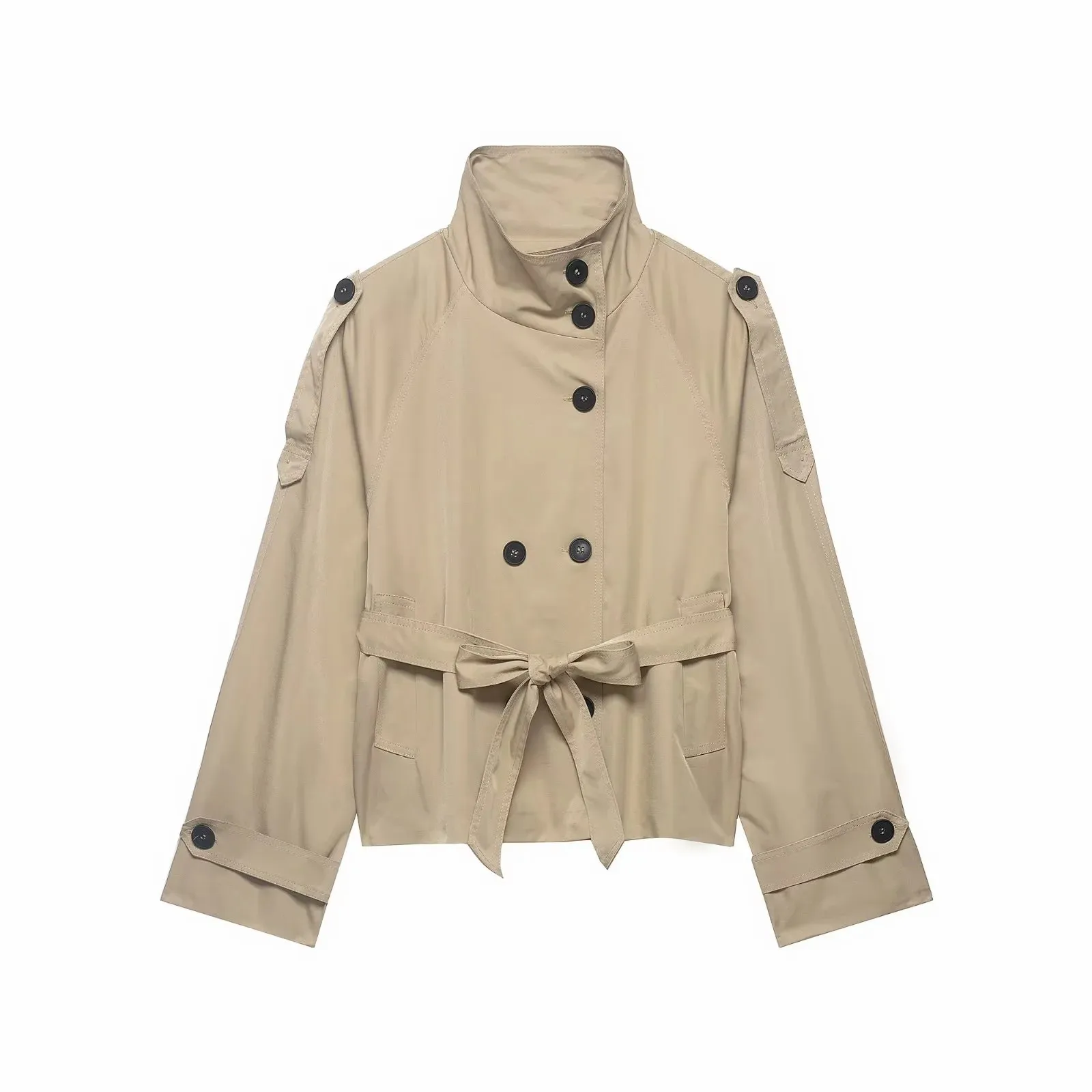Women Cropped Trench Jackets Coat Autumn Outfit For Women Double Breasted Stand Collar Coats Lady Casual Vintage Jackets