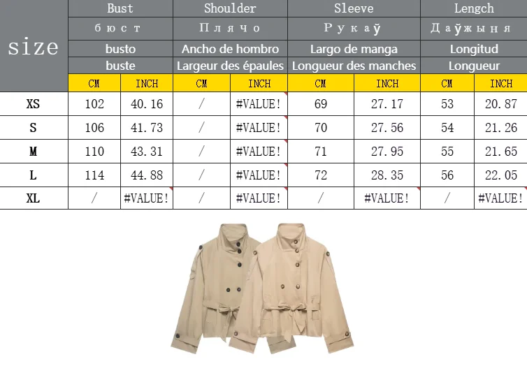 Women Cropped Trench Jackets Coat Autumn Outfit For Women Double Breasted Stand Collar Coats Lady Casual Vintage Jackets