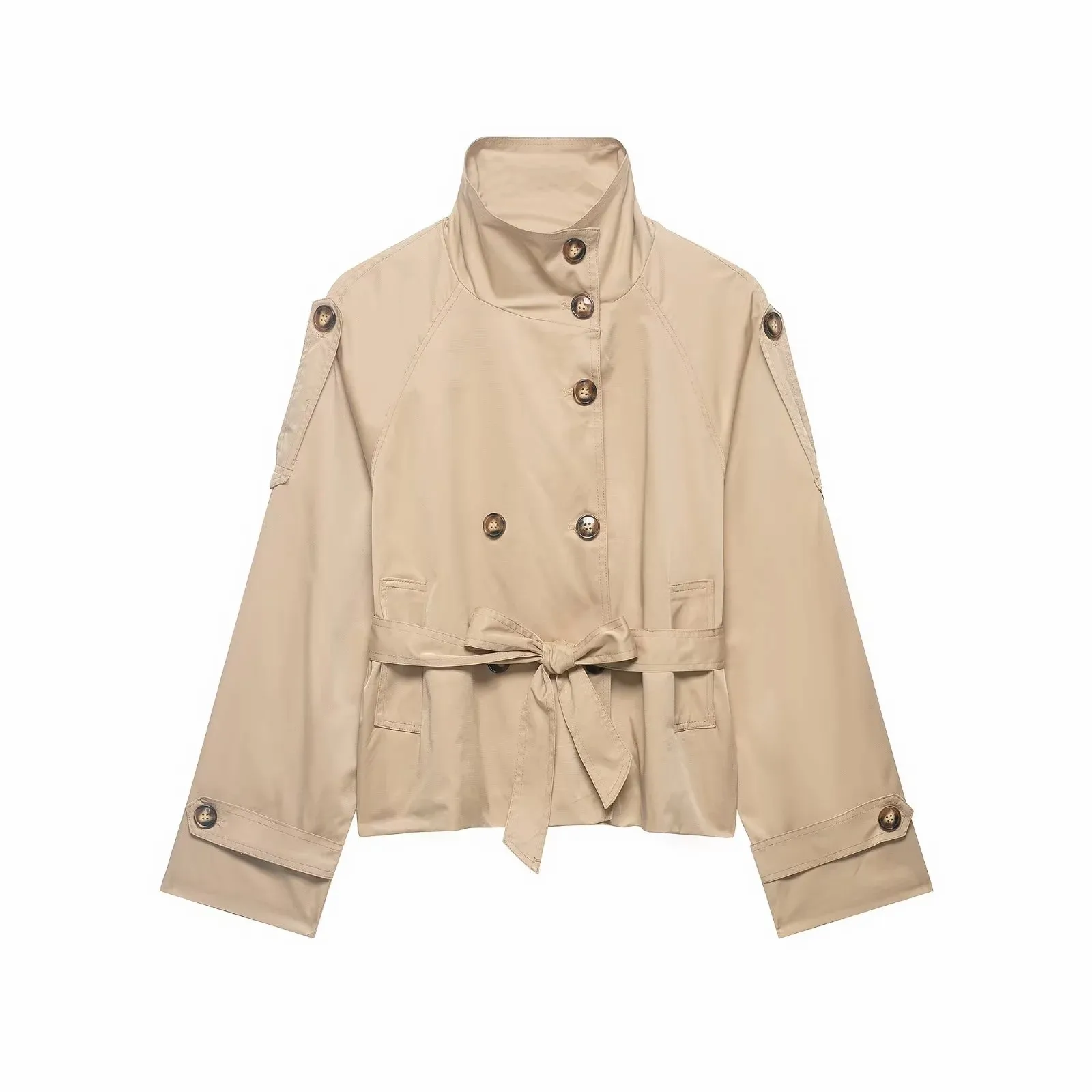 Women Cropped Trench Jackets Coat Autumn Outfit For Women Double Breasted Stand Collar Coats Lady Casual Vintage Jackets