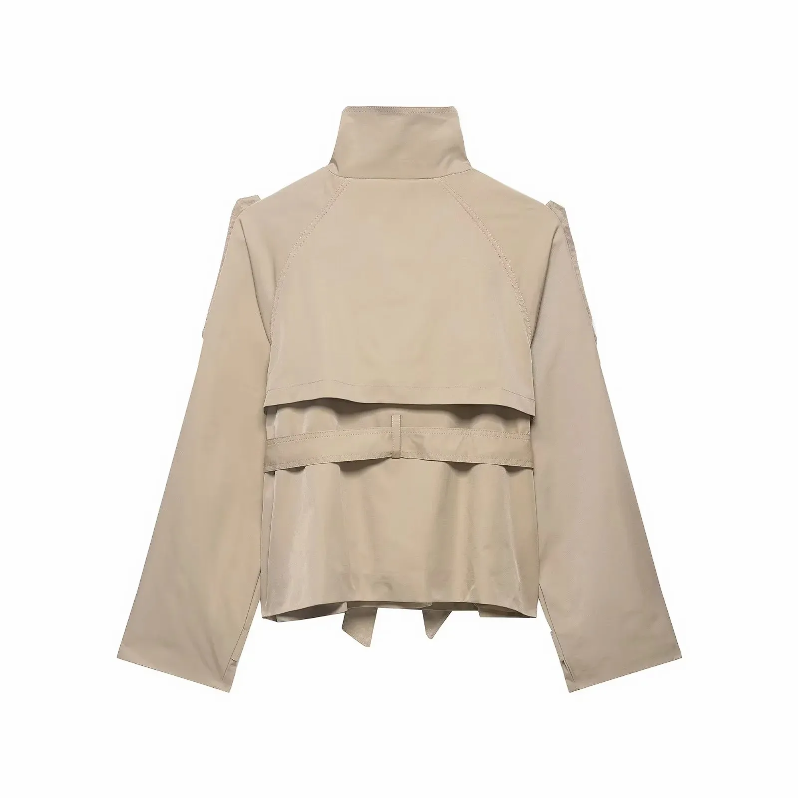 Women Cropped Trench Jackets Coat Autumn Outfit For Women Double Breasted Stand Collar Coats Lady Casual Vintage Jackets