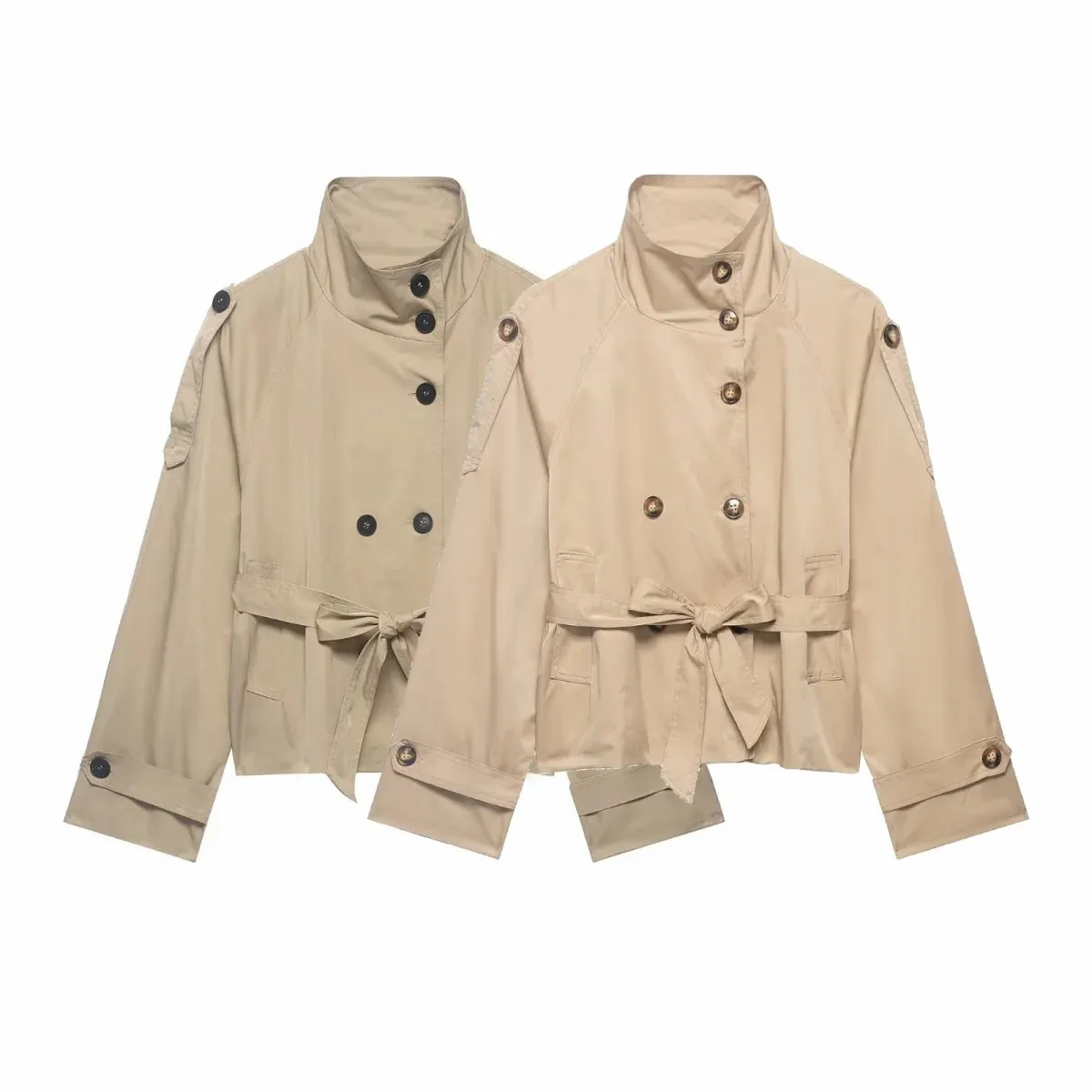 Women Cropped Trench Jackets Coat Autumn Outfit For Women Double Breasted Stand Collar Coats Lady Casual Vintage Jackets