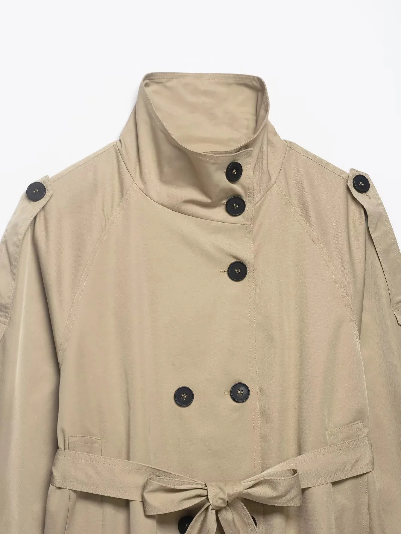 Women Cropped Trench Jackets Coat Autumn Outfit For Women Double Breasted Stand Collar Coats Lady Casual Vintage Jackets