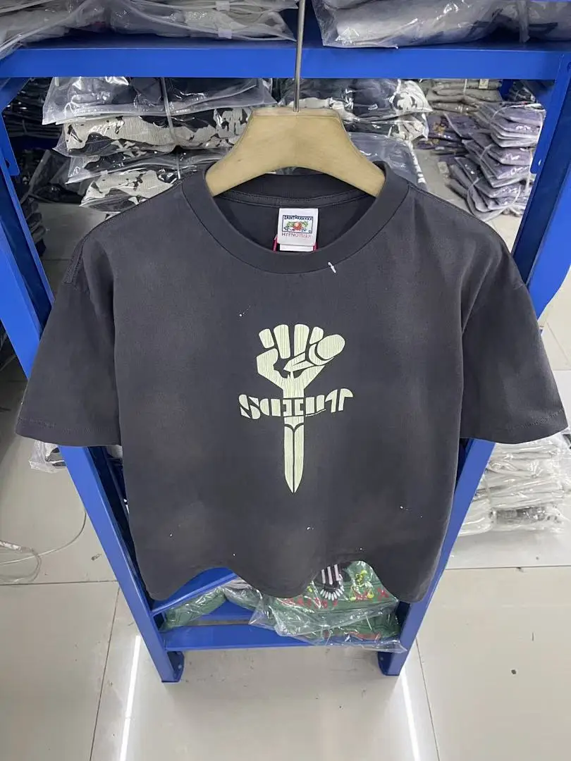 25SS Saint x Planet War Printed Women Men T shirts tees Hiphop Oversized Men Casual Cotton T shirt Summer Style
