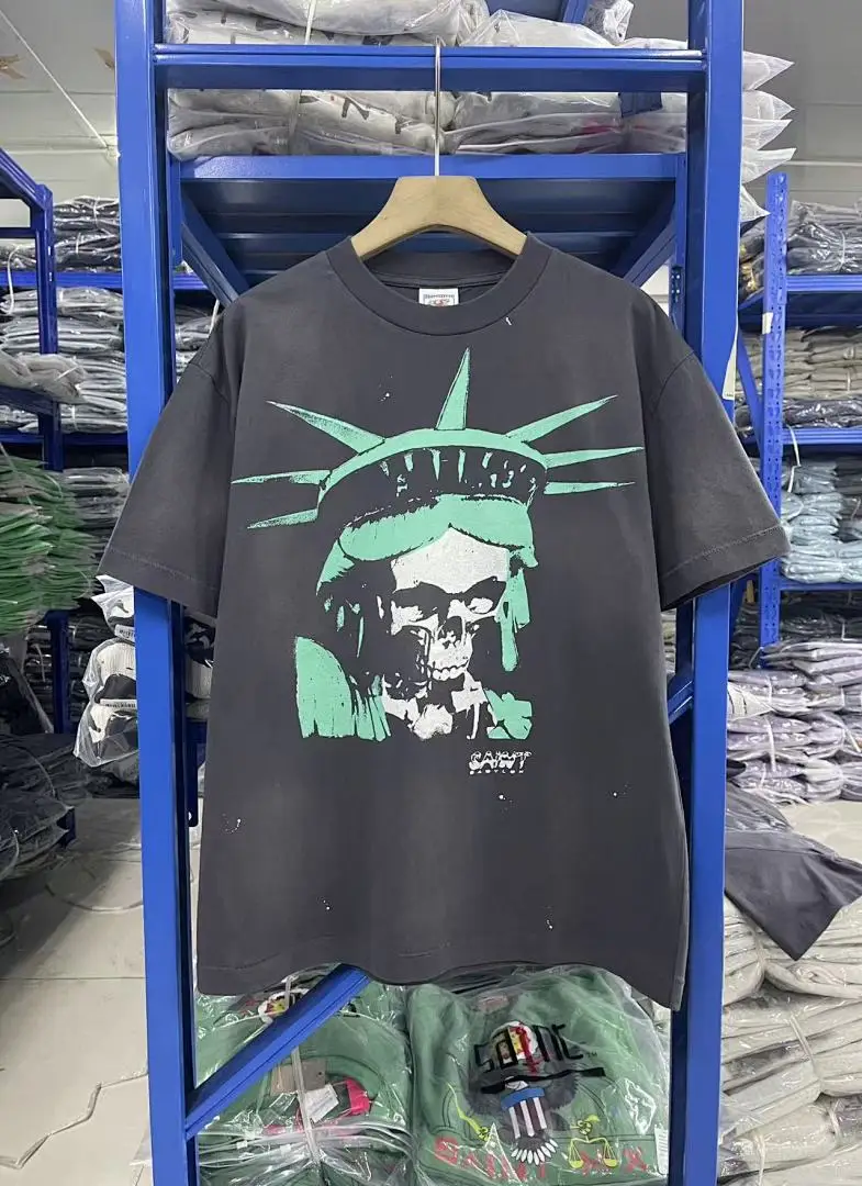 25SS Saint x Planet War Printed Women Men T shirts tees Hiphop Oversized Men Casual Cotton T shirt Summer Style