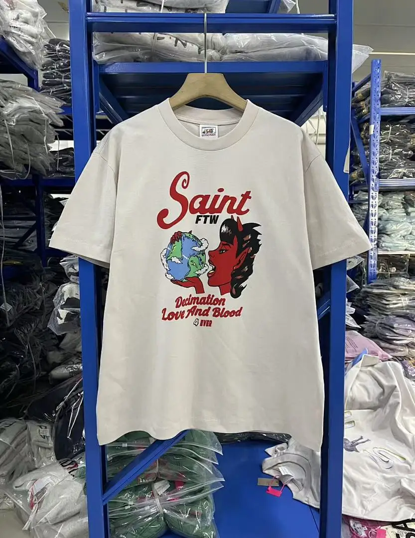 25SS Saint x Planet War Printed Women Men T shirts tees Hiphop Oversized Men Casual Cotton T shirt Summer Style