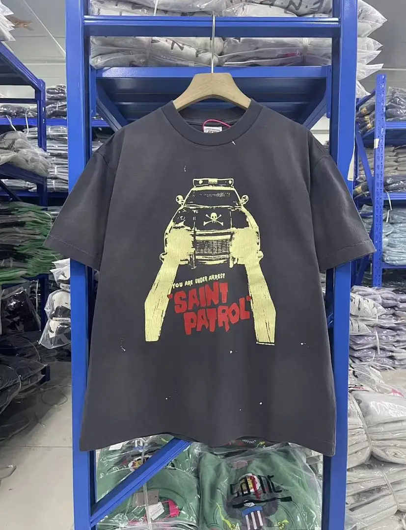 25SS Saint x Planet War Printed Women Men T shirts tees Hiphop Oversized Men Casual Cotton T shirt Summer Style