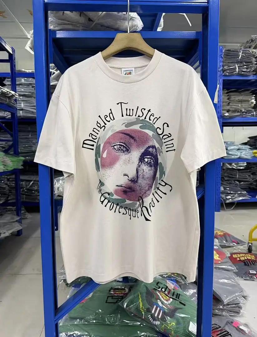 25SS Saint x Planet War Printed Women Men T shirts tees Hiphop Oversized Men Casual Cotton T shirt Summer Style