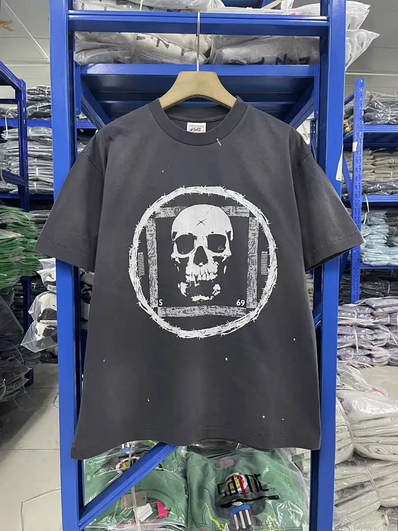 25SS Saint x Planet War Printed Women Men T shirts tees Hiphop Oversized Men Casual Cotton T shirt Summer Style