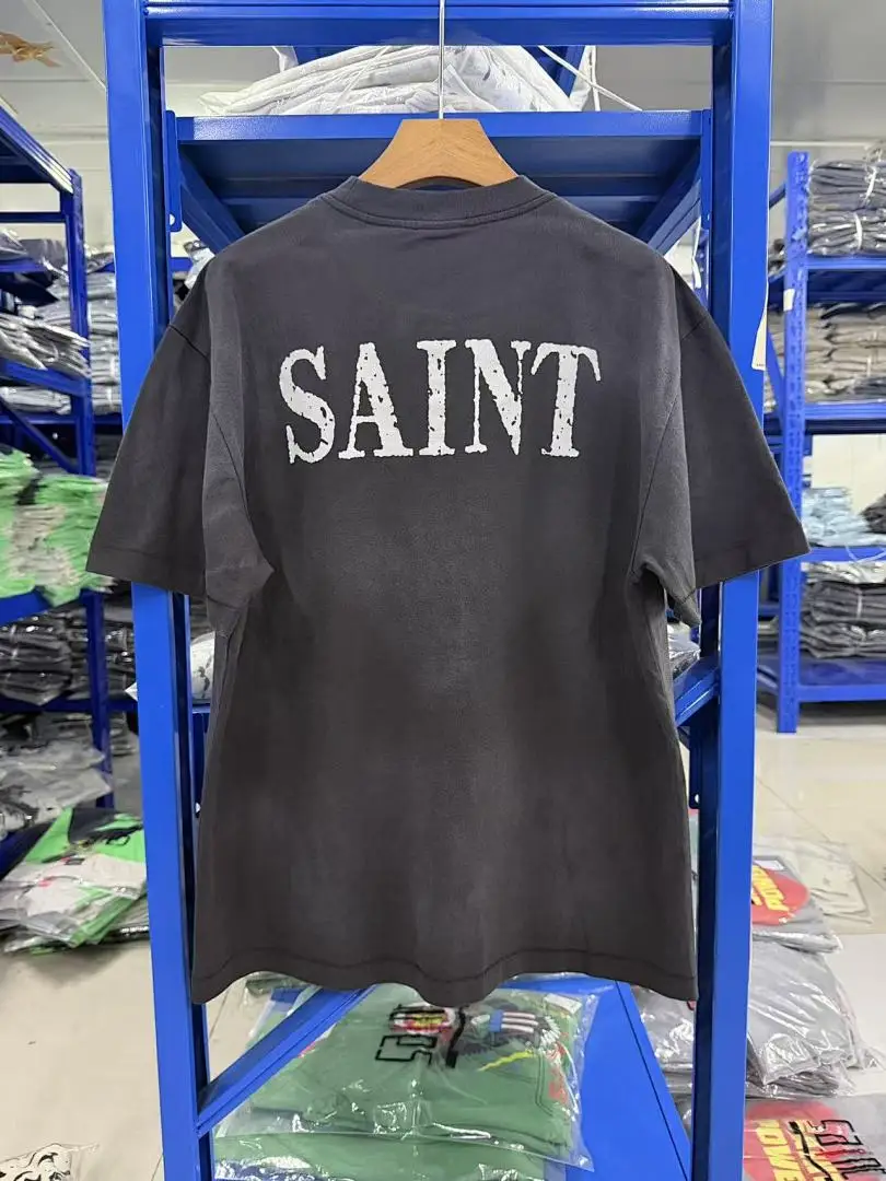25SS Saint x Planet War Printed Women Men T shirts tees Hiphop Oversized Men Casual Cotton T shirt Summer Style