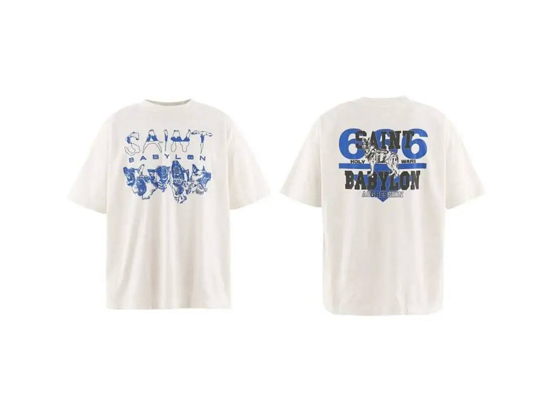 25SS Saint x Planet War Printed Women Men T shirts tees Hiphop Oversized Men Casual Cotton T shirt Summer Style
