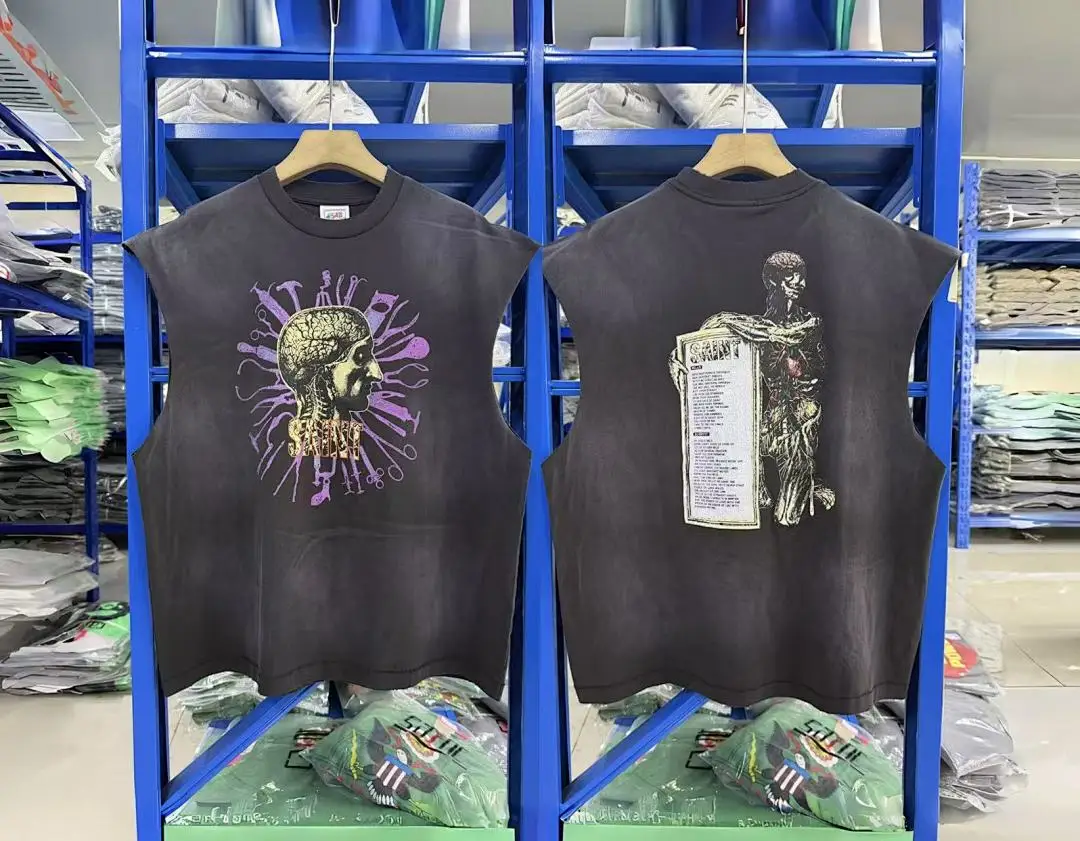 25SS Saint x Planet War Printed Women Men T shirts tees Hiphop Oversized Men Casual Cotton T shirt Summer Style