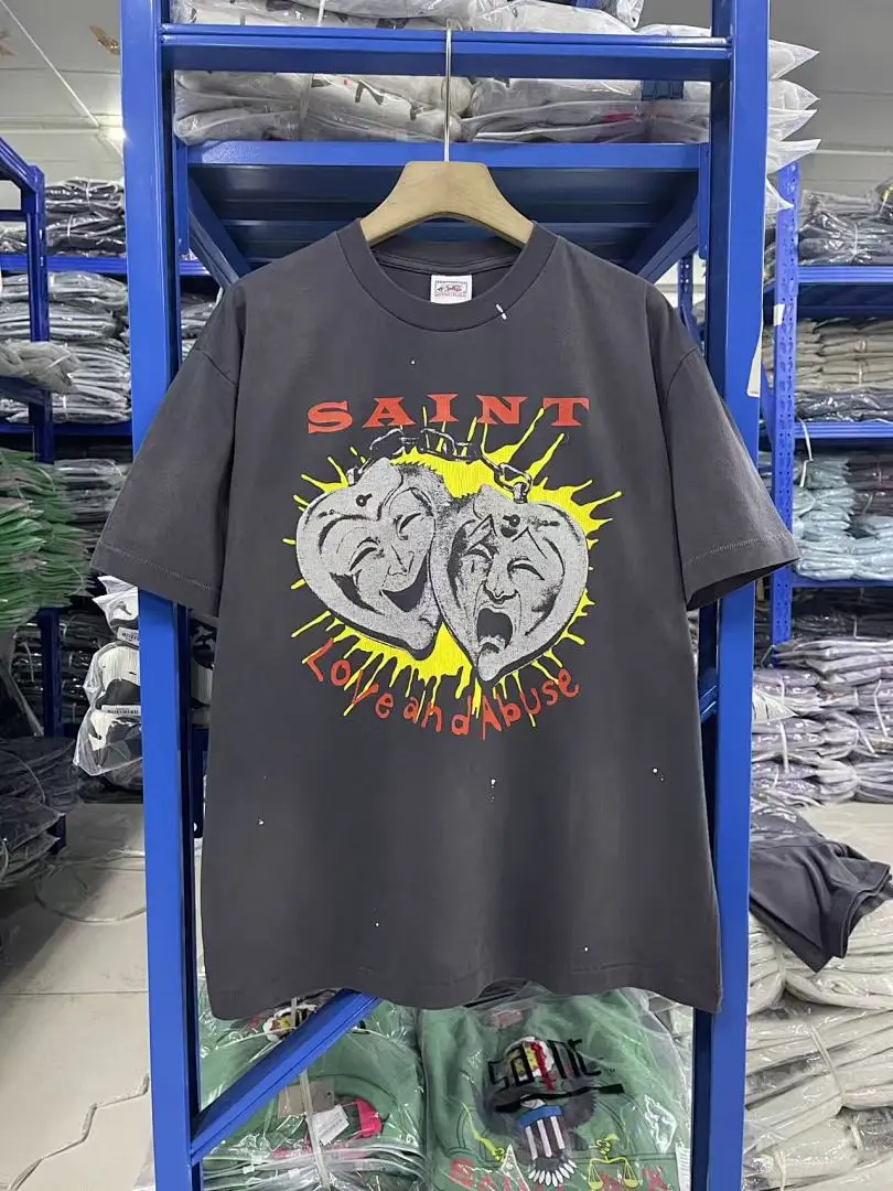 25SS Saint x Planet War Printed Women Men T shirts tees Hiphop Oversized Men Casual Cotton T shirt Summer Style