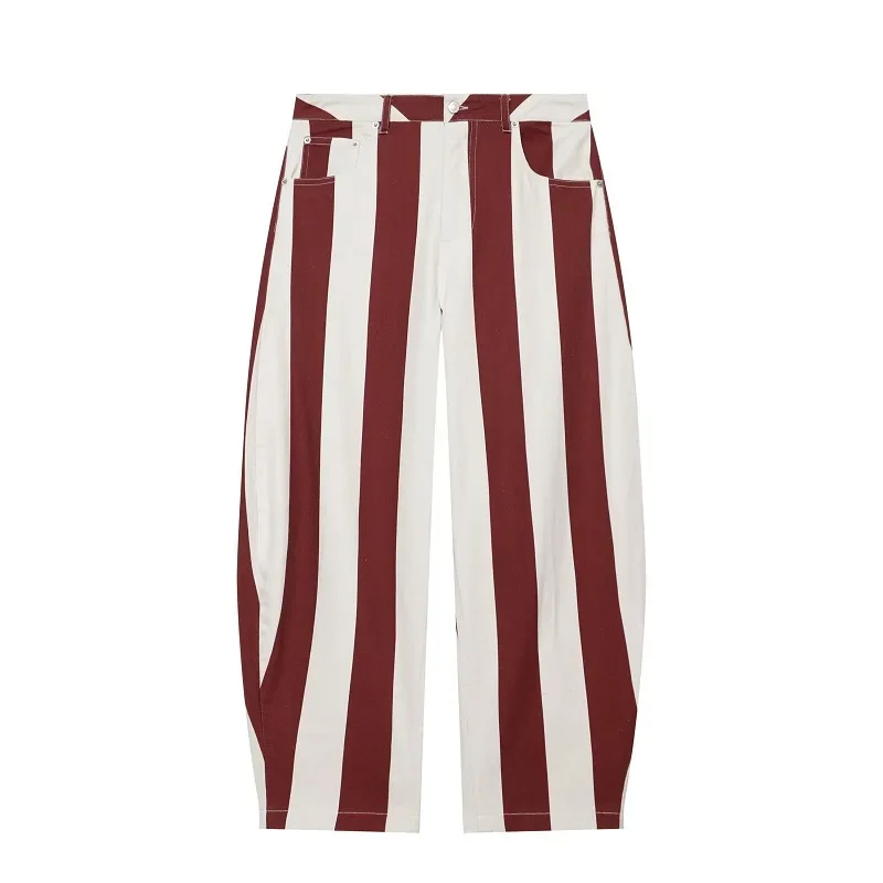 HXAO Jeans Women's Pants Y2K Summer Baggy Striped Jeans Pant Streetwear Chic Vacation Balloon Straight Leg Denim Pants Woman