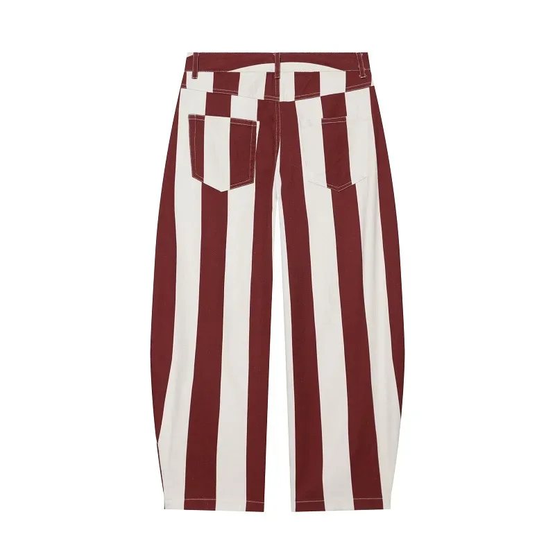 HXAO Jeans Women's Pants Y2K Summer Baggy Striped Jeans Pant Streetwear Chic Vacation Balloon Straight Leg Denim Pants Woman