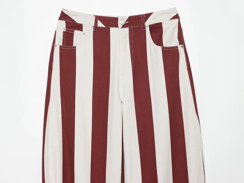 HXAO Jeans Women's Pants Y2K Summer Baggy Striped Jeans Pant Streetwear Chic Vacation Balloon Straight Leg Denim Pants Woman