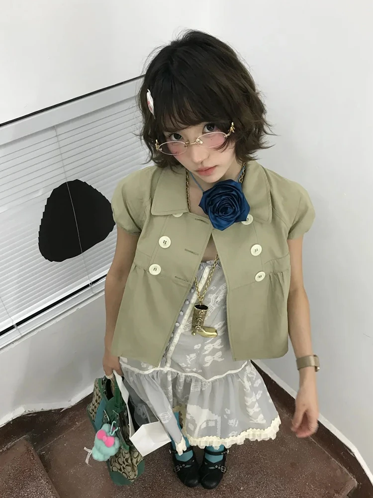 Genayooa Y2k Japanese Shirt Women Short Sleeve Button 2000s Aesthetic Vintage Tops Streetwear American Retro Summer Shirt Tops