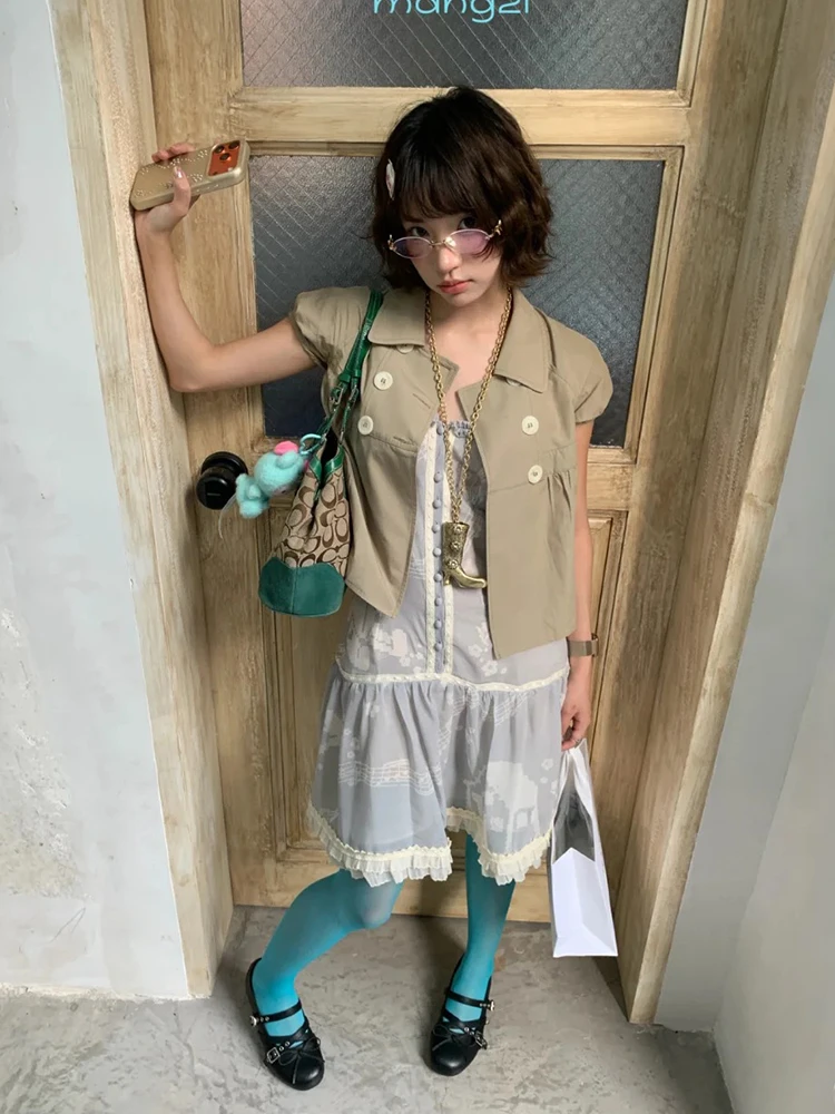 Genayooa Y2k Japanese Shirt Women Short Sleeve Button 2000s Aesthetic Vintage Tops Streetwear American Retro Summer Shirt Tops