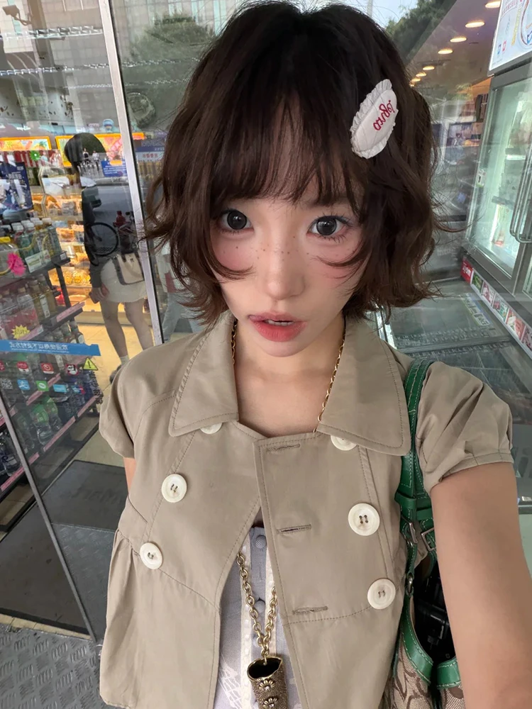 Genayooa Y2k Japanese Shirt Women Short Sleeve Button 2000s Aesthetic Vintage Tops Streetwear American Retro Summer Shirt Tops