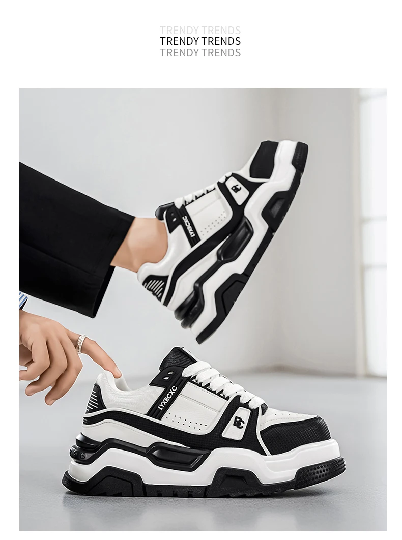 Men's Thick-Soled Height-Increasing Casual Sports Shoes, Low-Top Lace-Up Style, Wear-Resistant Sole, Comfortable and Anti-Slip,