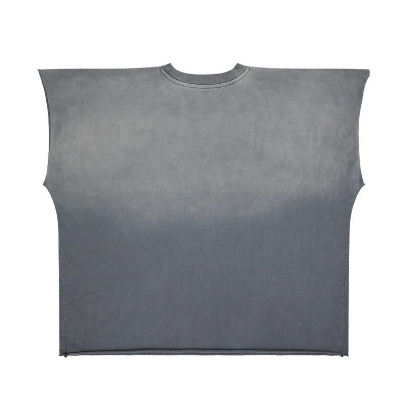 American Retro Sleeveless T-shirt Men Women Loose Gray Distressed Blank Round Neck Couple Tops Summer Tank Top Cotton Outfit