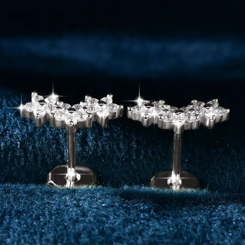 Lnngy Certified Moissanite Stud Earring Cute Flower Cartilage Earrings for Women Exquisite Five-pointed Star Ear Jewelry Gift