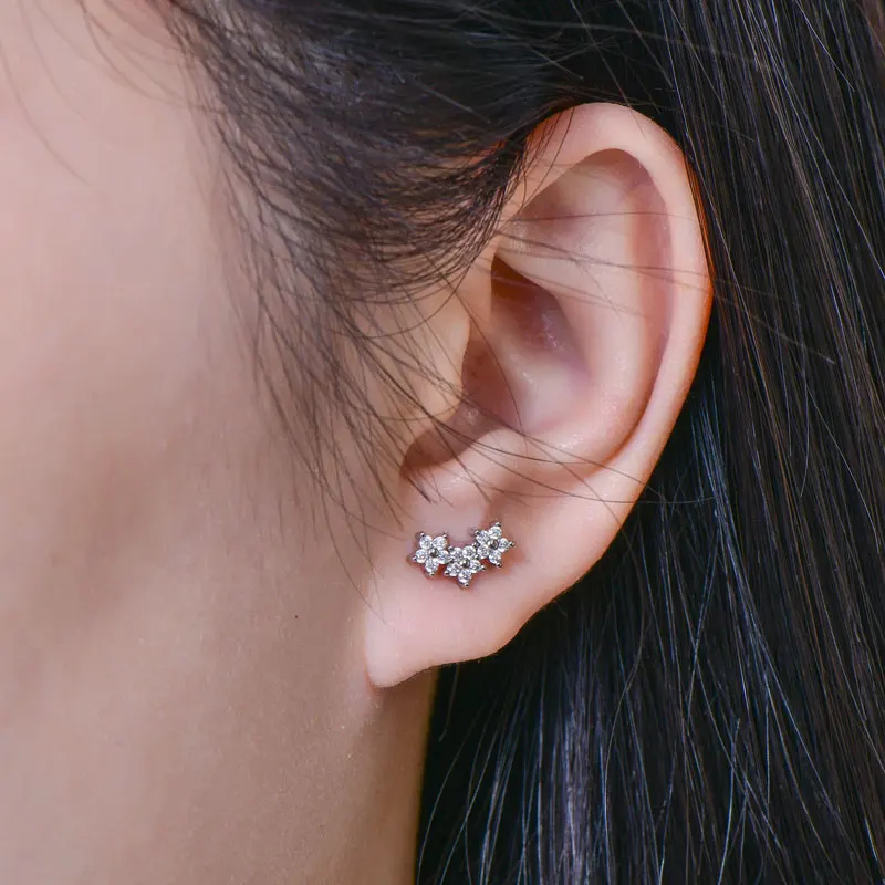 Lnngy Certified Moissanite Stud Earring Cute Flower Cartilage Earrings for Women Exquisite Five-pointed Star Ear Jewelry Gift