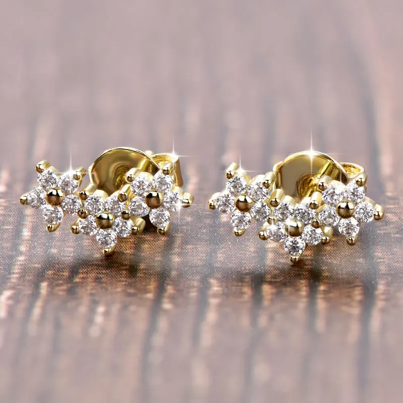 Lnngy Certified Moissanite Stud Earring Cute Flower Cartilage Earrings for Women Exquisite Five-pointed Star Ear Jewelry Gift