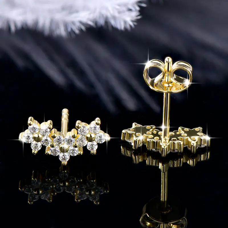 Lnngy Certified Moissanite Stud Earring Cute Flower Cartilage Earrings for Women Exquisite Five-pointed Star Ear Jewelry Gift