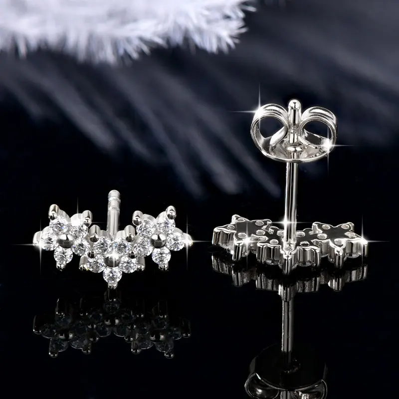 Lnngy Certified Moissanite Stud Earring Cute Flower Cartilage Earrings for Women Exquisite Five-pointed Star Ear Jewelry Gift