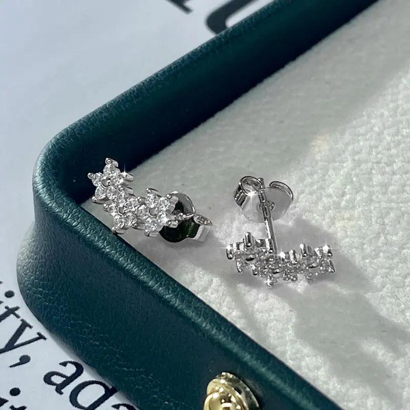 Lnngy Certified Moissanite Stud Earring Cute Flower Cartilage Earrings for Women Exquisite Five-pointed Star Ear Jewelry Gift