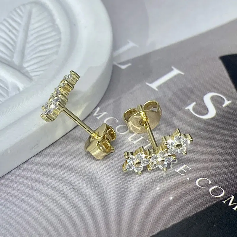 Lnngy Certified Moissanite Stud Earring Cute Flower Cartilage Earrings for Women Exquisite Five-pointed Star Ear Jewelry Gift