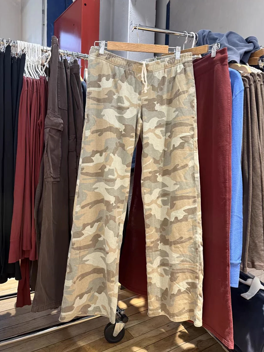 Camouflage Drawstring Sweatpant Women Summer Elastic Waist Straight Trousers American Vintage Streetwear Cotton Baggy Pants Y2k