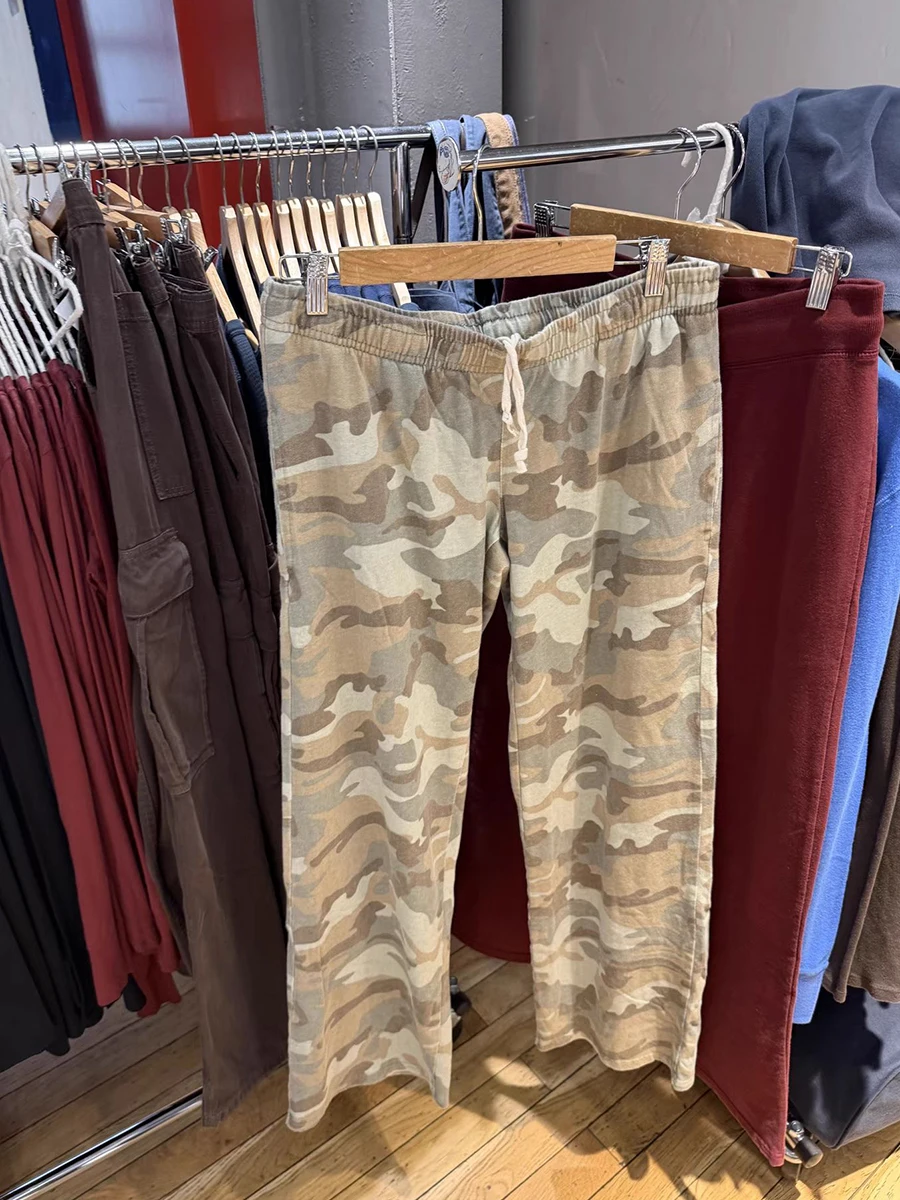 Camouflage Drawstring Sweatpant Women Summer Elastic Waist Straight Trousers American Vintage Streetwear Cotton Baggy Pants Y2k
