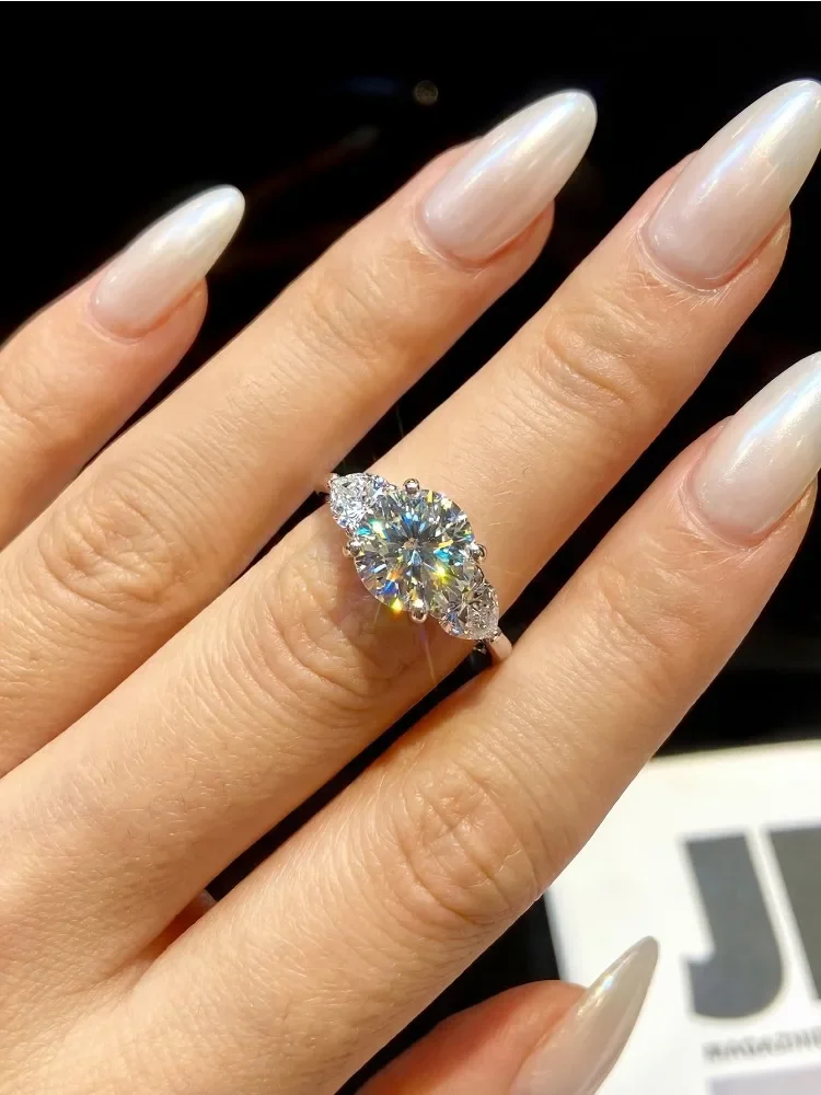 Fashion 3CT Big Certified Moissanite Diamond Engagement Rings for Women Double Heart Zircon Eternity Anniversary Jewelry