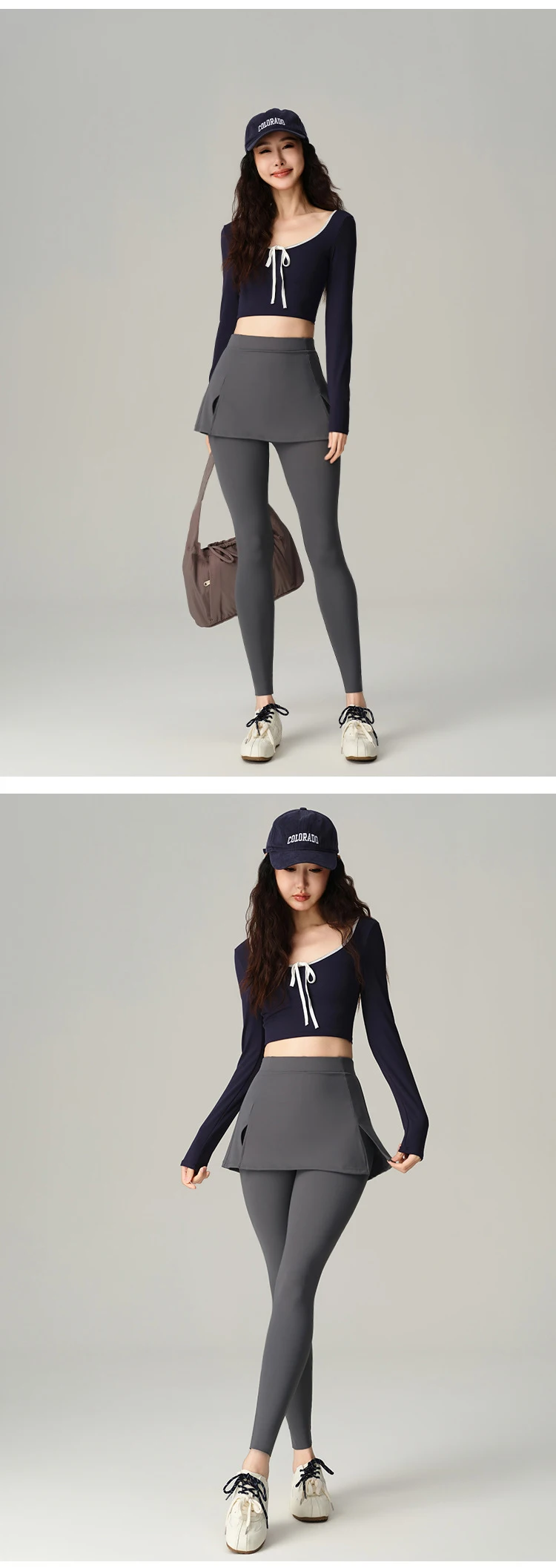 BIVIGAOS Fake Two-Piece Split Skirts Leggings Women Tennis Skirt Built-In Pockets Tight Sports Fitness Yoga Sharkskin Leggings