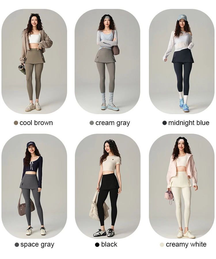 BIVIGAOS Fake Two-Piece Split Skirts Leggings Women Tennis Skirt Built-In Pockets Tight Sports Fitness Yoga Sharkskin Leggings