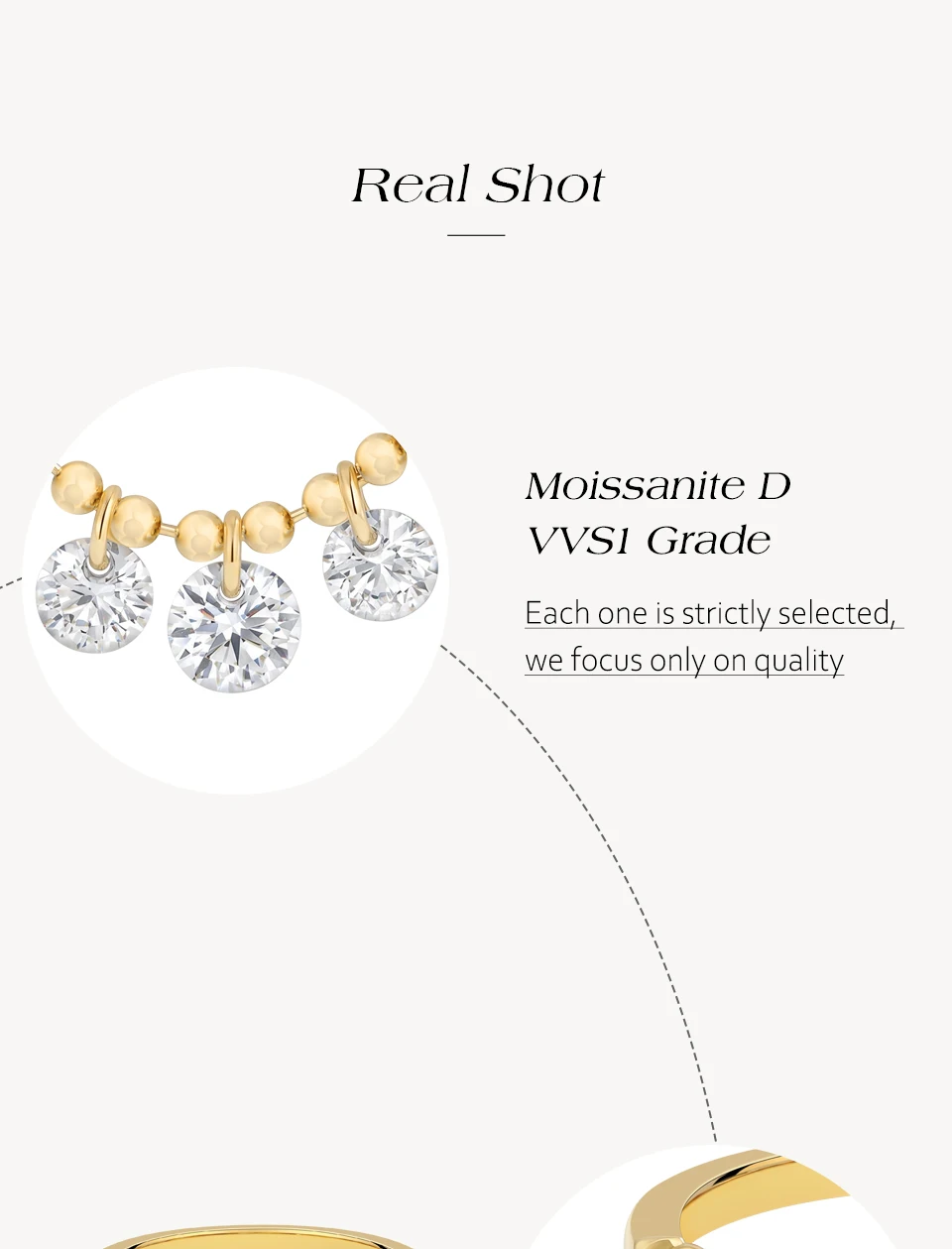 ATTAGEMS Bead Chain Tassel Drilled Moissanite Ring Gold Plated Copper Fashion Women Ring Daily Wear Jewelry BirthdayGift for Her
