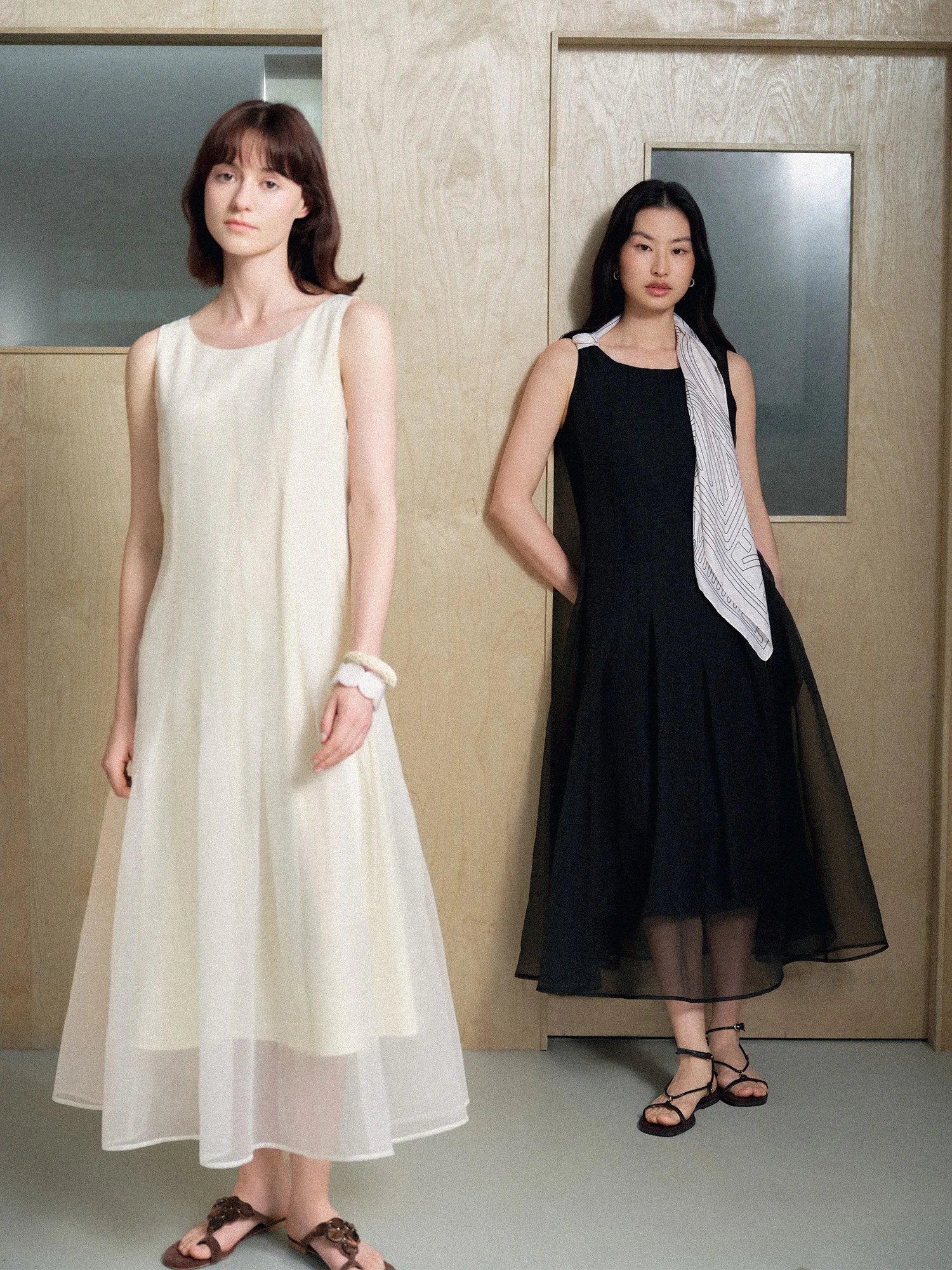 DUSHU Women [LineSculpt Series] Dresses Women 2026 Summer New Three Colors Fluffy Organza Sleeveless Elegant Fairycore Ins