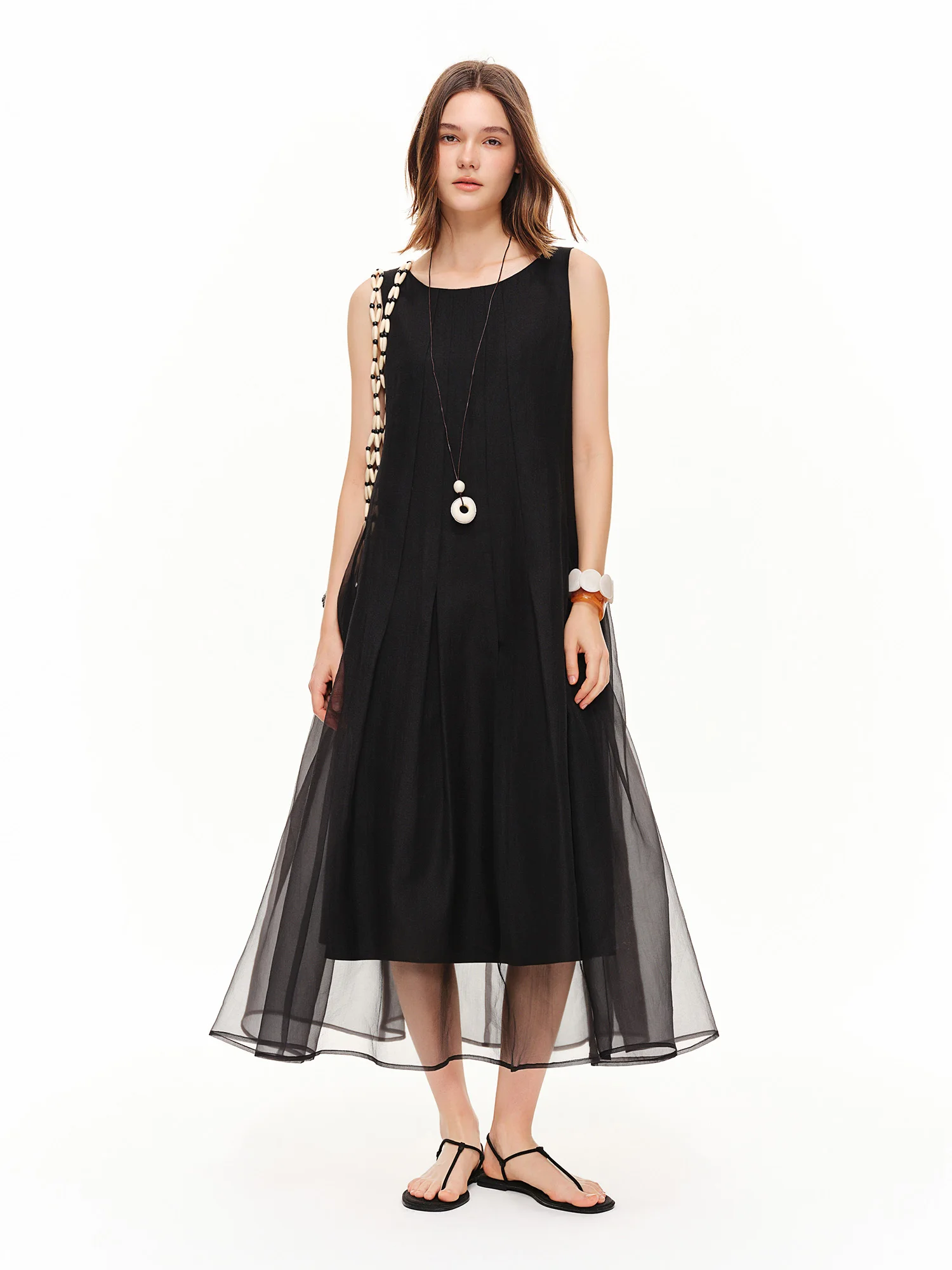DUSHU Women [LineSculpt Series] Dresses Women 2026 Summer New Three Colors Fluffy Organza Sleeveless Elegant Fairycore Ins