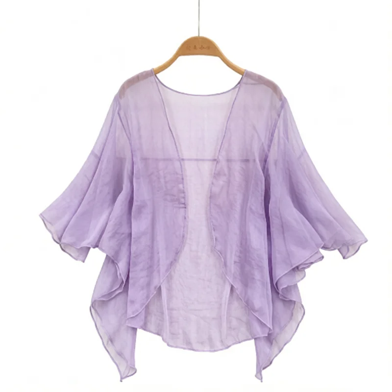 Extremely Simple Style Solid Color Mesh Cardigan Shawl Women's Summer New Loose Sweet Sunscreen Blouse Top Trendy C475