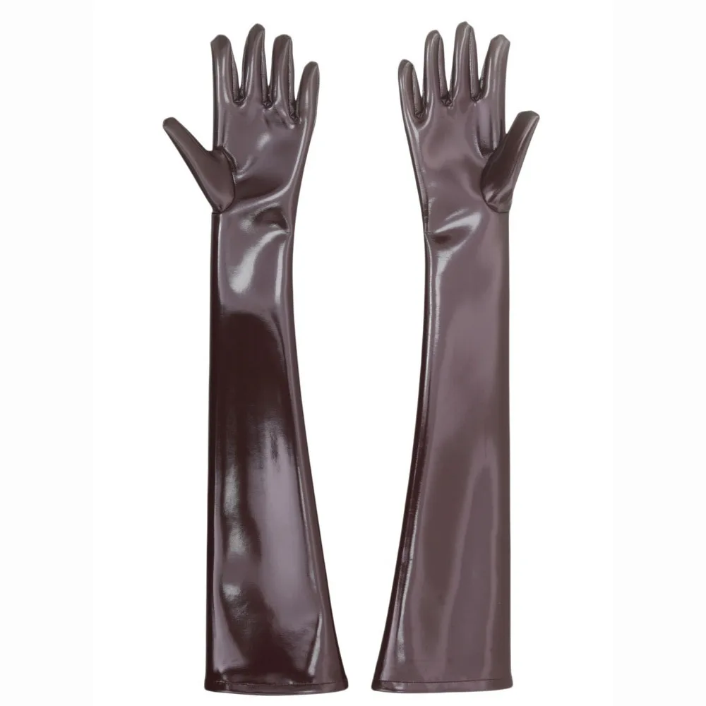 Unisex Anti Slip Double Sided PU Leather Long Gloves Wet Look PVC Guanlets Cosplay Performance Mitten Eldiven Gantlet Luvas Mitt