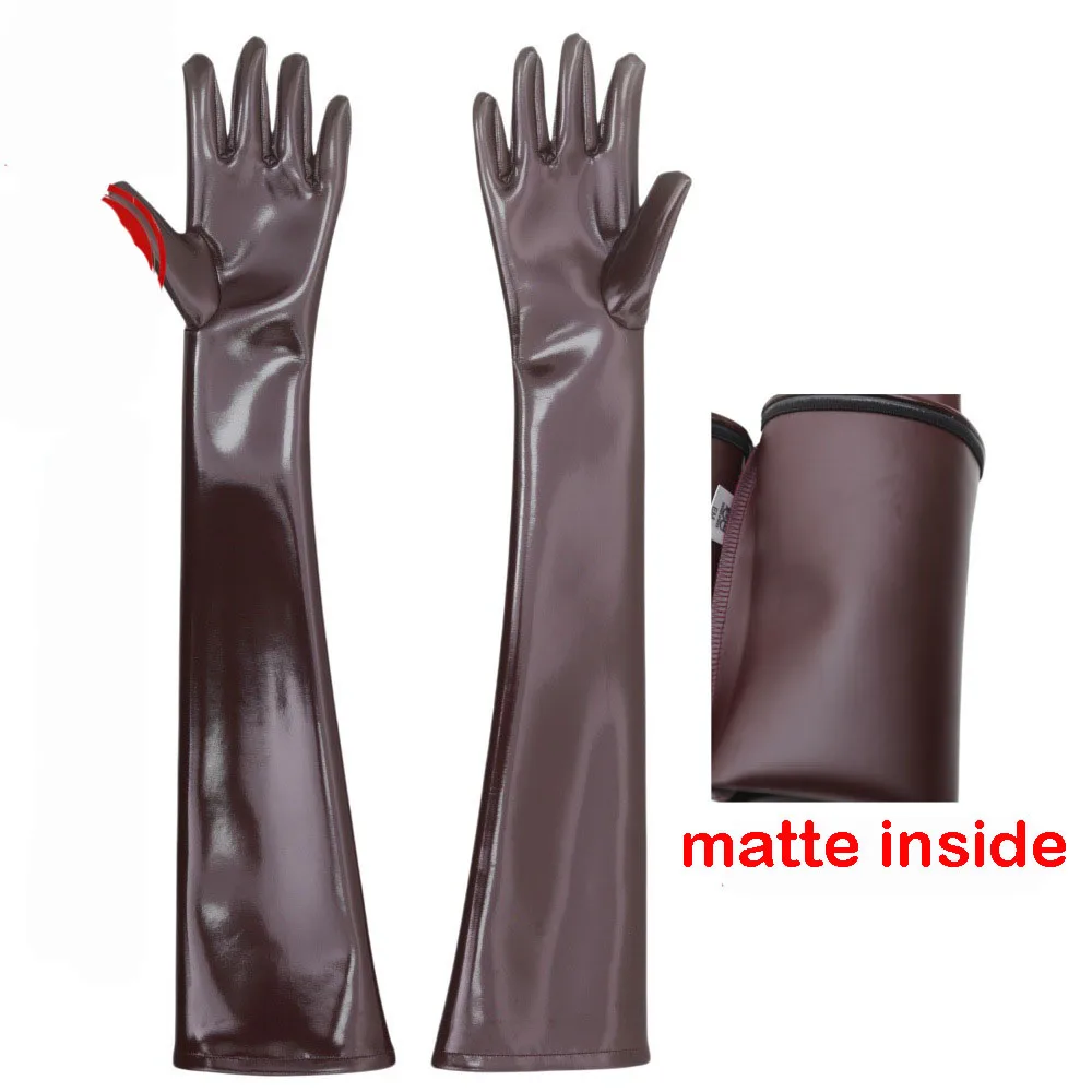 Unisex Anti Slip Double Sided PU Leather Long Gloves Wet Look PVC Guanlets Cosplay Performance Mitten Eldiven Gantlet Luvas Mitt