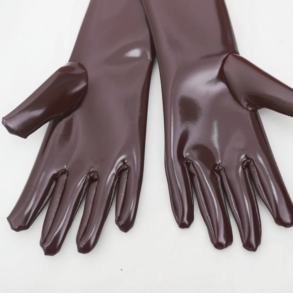Unisex Anti Slip Double Sided PU Leather Long Gloves Wet Look PVC Guanlets Cosplay Performance Mitten Eldiven Gantlet Luvas Mitt