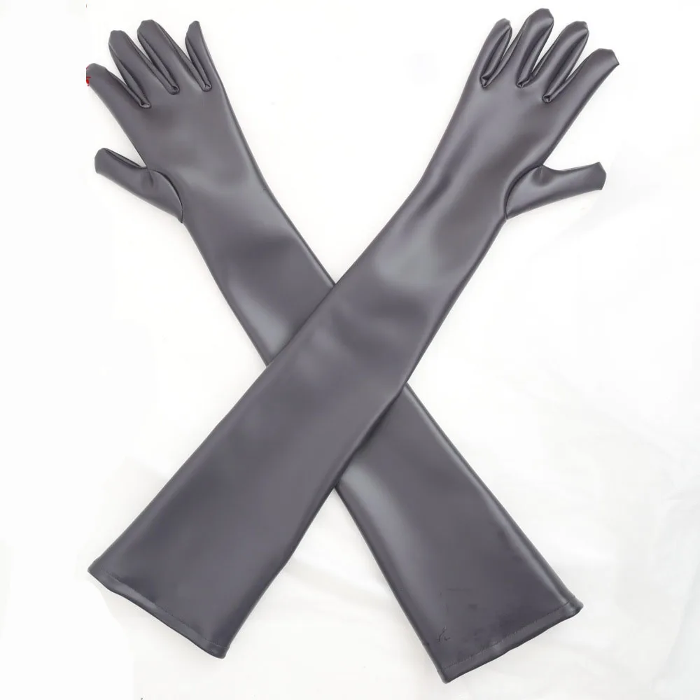 Unisex Anti Slip Double Sided PU Leather Long Gloves Wet Look PVC Guanlets Cosplay Performance Mitten Eldiven Gantlet Luvas Mitt